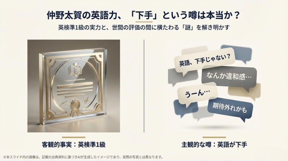 仲野太賀の英語力が下手という噂と、客観的事実である英検準1級の合格証を比較したアイキャッチ画像