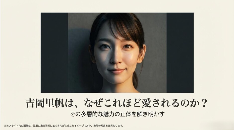 女優・吉岡里帆のポートレート風画像と、彼女の多層的な魅力の正体を解き明かすという記事タイトルのアイキャッチ画像
