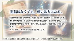 返信はなくても想いは彼の力になり、昇華されるという応援の心得のまとめ