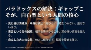 清純な外見と武士のような内面、自立した女性としての魅力を統合した解決篇スライド