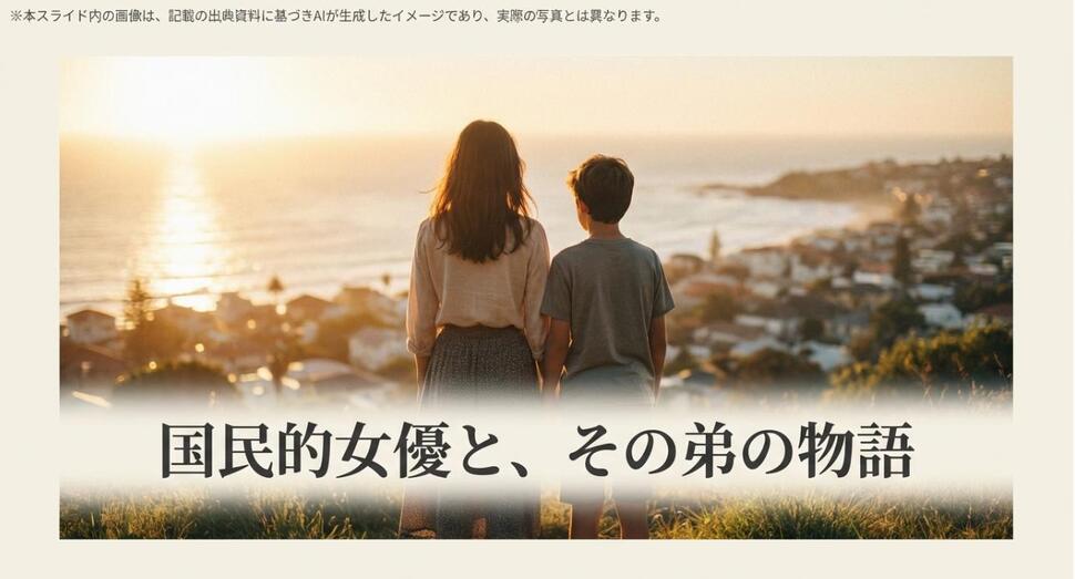 夕日を眺める姉と弟の後ろ姿のイメージ画像と、国民的女優とその弟の物語というタイトルのアイキャッチ