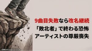 9曲目失敗なら改名継続、「敗北者」で終わる恐怖とアーティストの尊厳喪失を表現したスライド