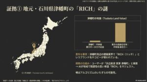 実家がある津幡町の建築ブランド名「RICH」が原因で、金持ちと検索されやすくなったSEOの仕組みを図解したスライド
