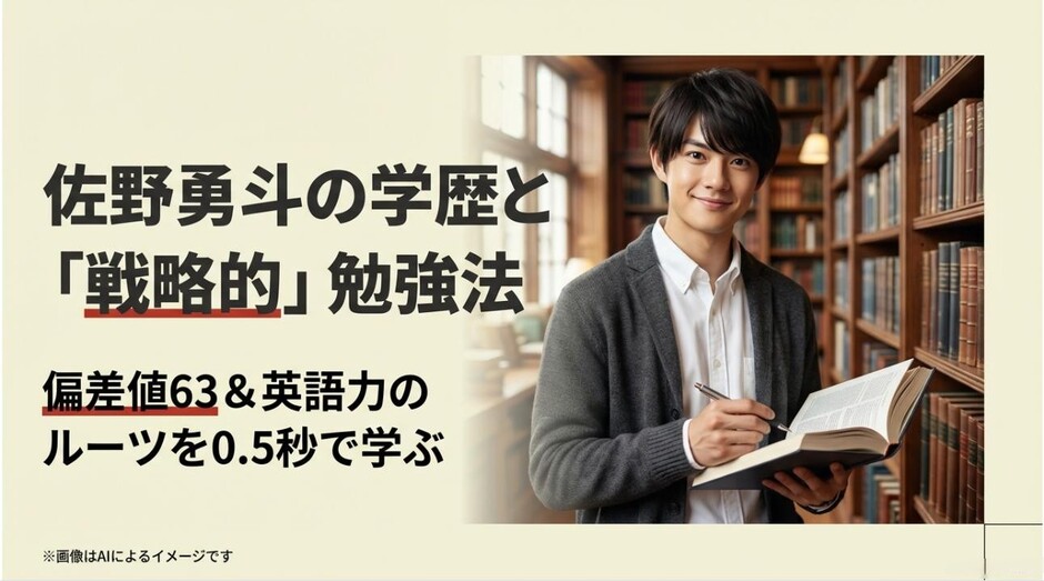 佐野勇斗の大学・高校の学歴データと、英語力や勉強法のルーツを解説する記事のメインアイキャッチ画像