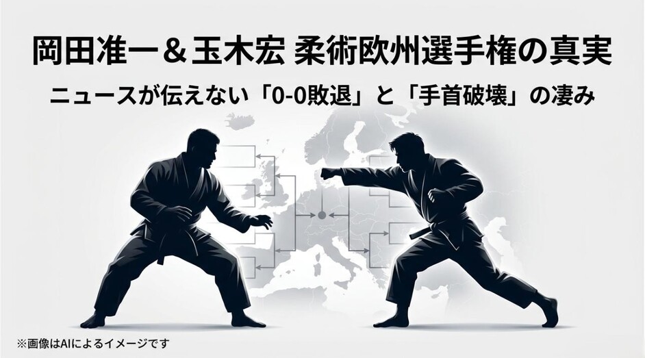 柔術の試合に臨む二人のシルエットと、ヨーロッパの地図、トーナメント表が描かれた記事のアイキャッチ画像