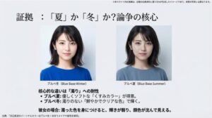 ブルベ夏と冬の決定的な違いである「色の濁り」への耐性と、鮮やかでクリアな色が似合う理由を比較した解説図