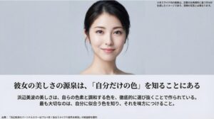 パーソナルカラーを味方につけることで美しさが引き出されるという結論とメッセージをまとめたスライド