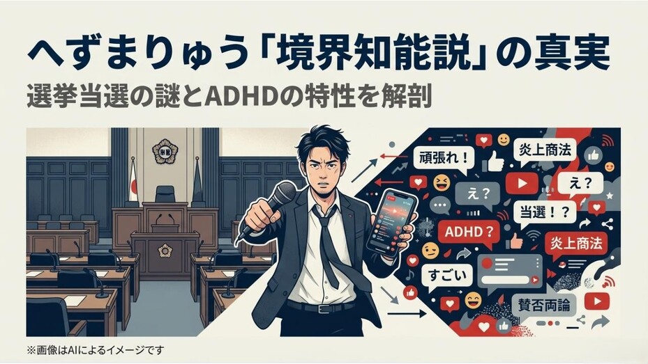 へずまりゅう氏の境界知能説の真実と、ADHDの特性、選挙当選の謎を解明する記事のアイキャッチ画像