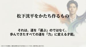 記事の締めくくりとして、選んだ道ではなく歩んできた全ての道が力になっていることを伝えるメッセージスライド