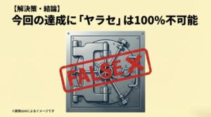 堅牢な金庫に「FALSE(偽りなし)」のスタンプが押された、ヤラセを完全否定するイメージ画像