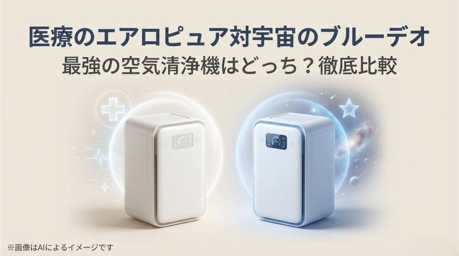 医療技術のエアロピュアと宇宙技術のブルーデオ、2つの最強空気清浄機の比較記事アイキャッチ画像