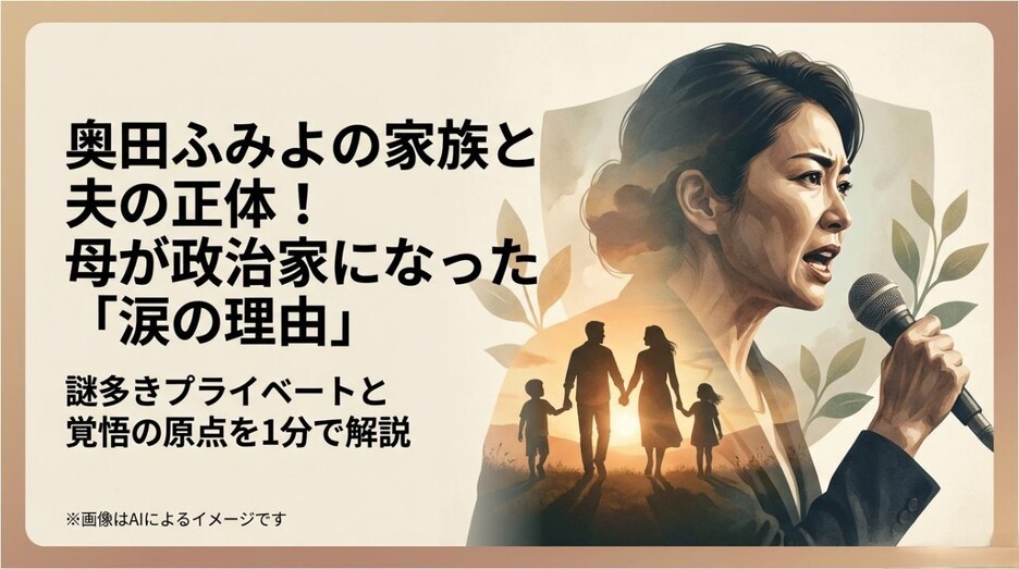 奥田ふみよの家族や夫の正体、政治家になった「涙の理由」を1分で解説することを伝える記事のメインアイキャッチ画像