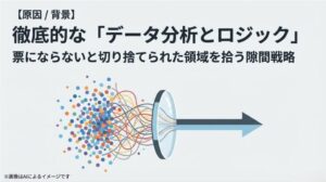 多様なデータをレンズで集約し、既存政党が拾えなかった領域を狙い撃ちにするイメージ図