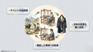 チベットの伝統美、徹底した環境への配慮、日本の高度な職人技術を融合させたブランド「アボード・オブ・スノウ」のコンセプトをまとめたスライド