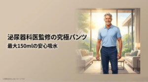泌尿器科専門医が監修している点と、最大150mlという高い吸水性能をアピールする機能解説スライド